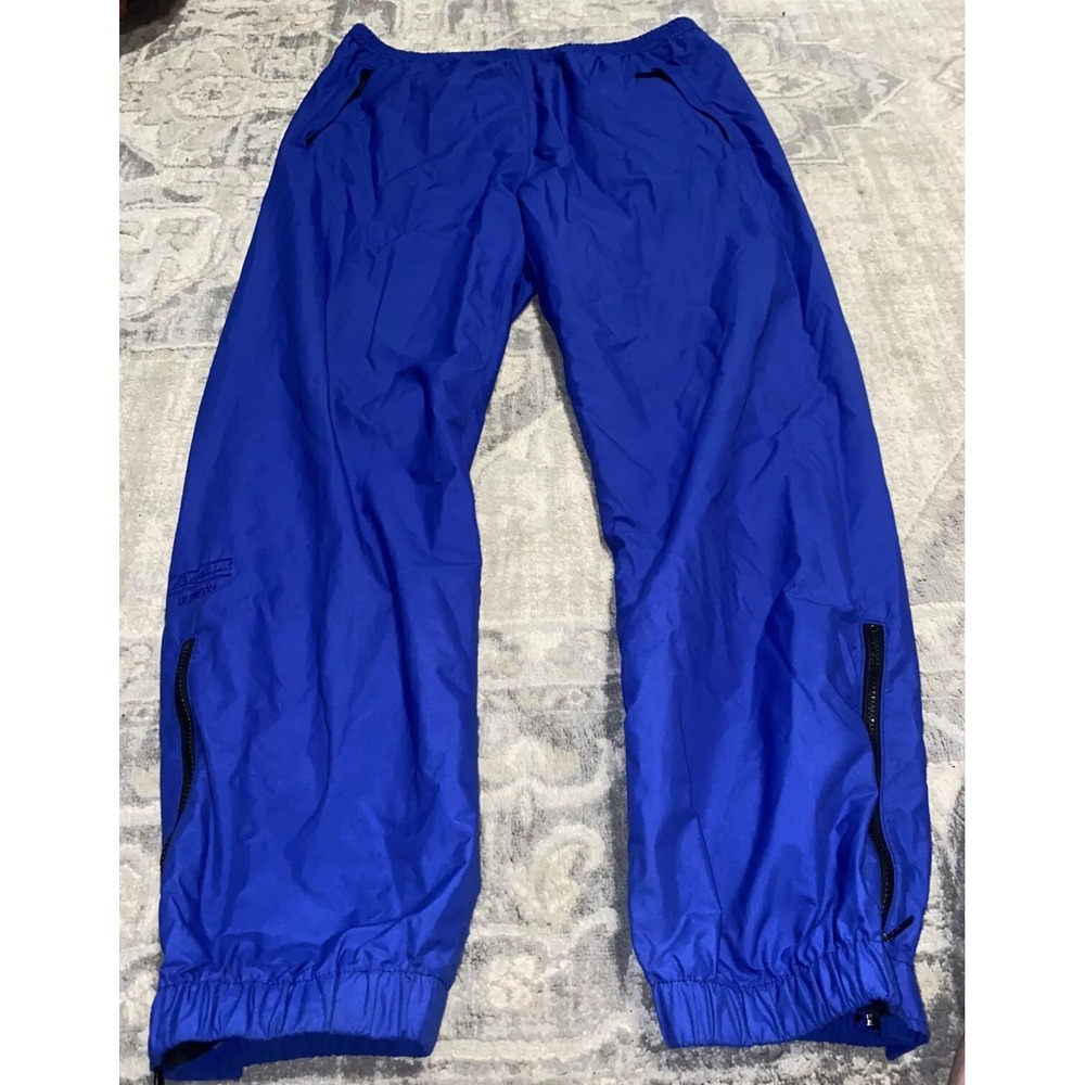 Vintage Mens Eddie Bauer Athletic Pants Sz Large Blue Nylon Ankle Zip Wind Pants
